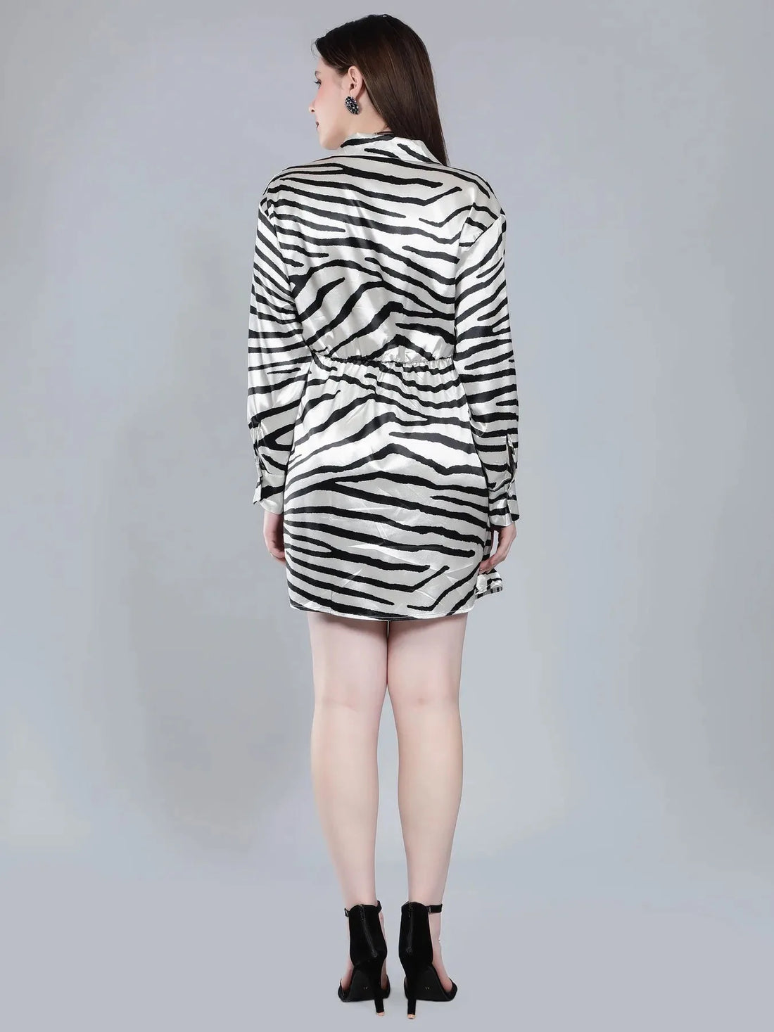 Zebra Print Satin Wrap Dress