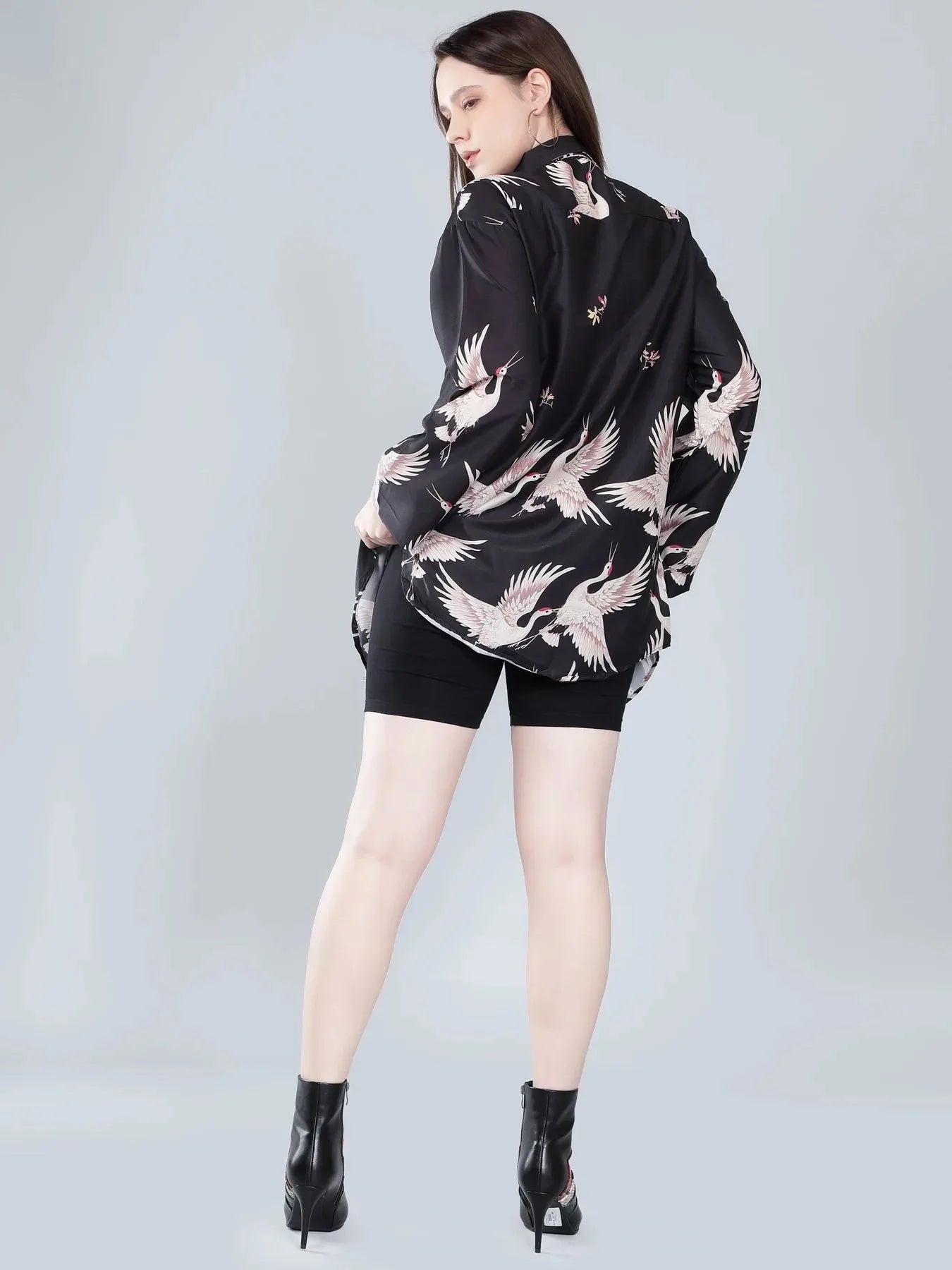 Crane Print Oversized Shirt