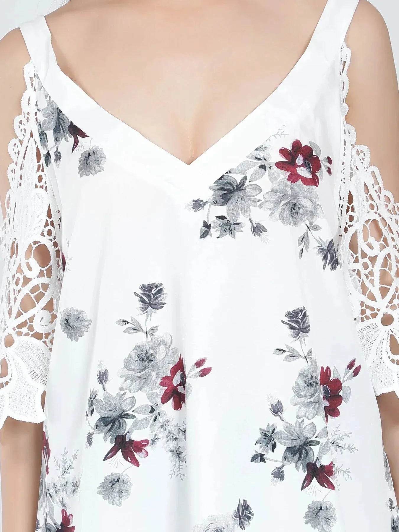 Cold Shoulder Lace Sleeves Blouse