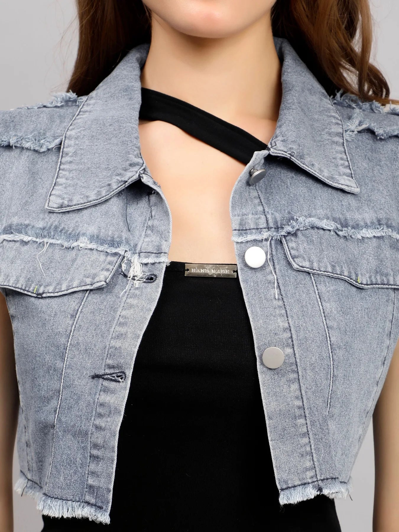 Tube Dress With Denim Frayed Jacket