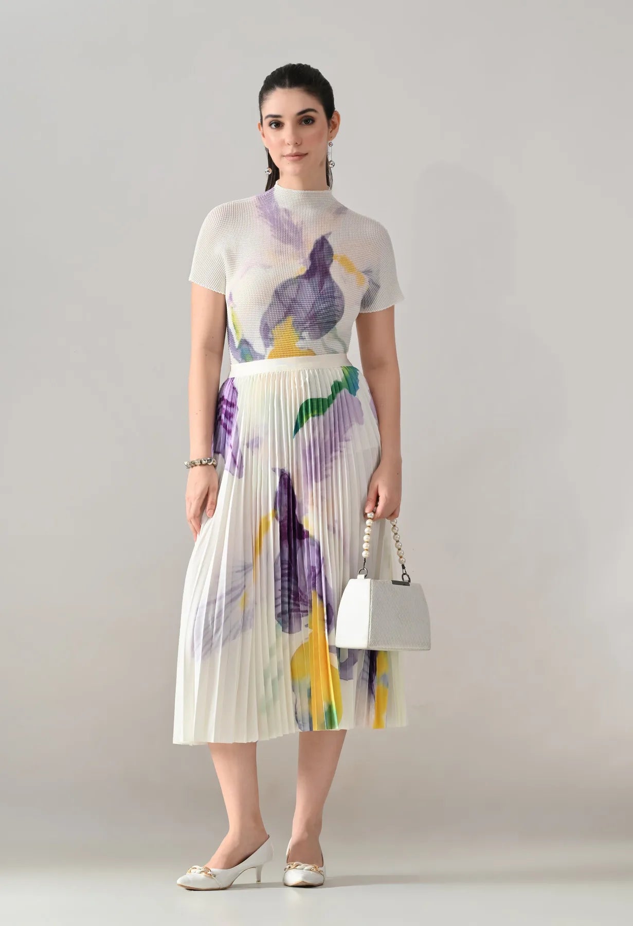 Chromatic Printed Pleated Two Piece Set