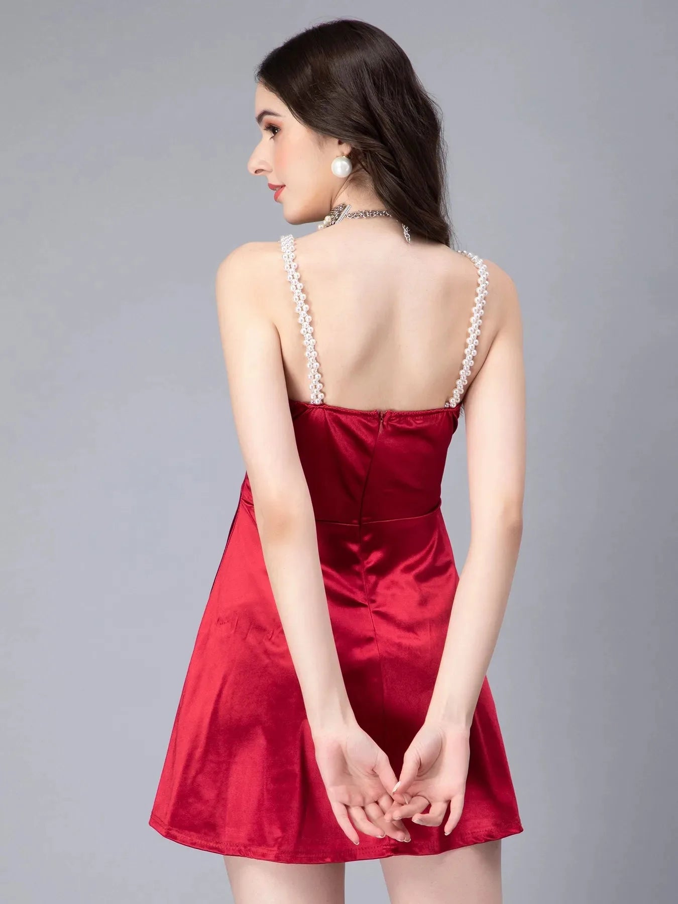 Pearl Straps Front Overlap Dress