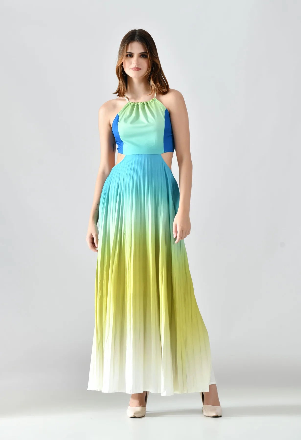 Gradient Pleated Maxi Dress