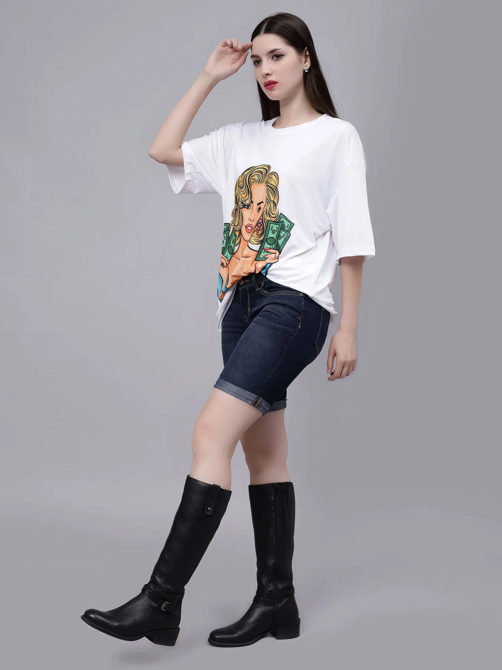 Gambling Girl Graphic Oversized T- Shirt