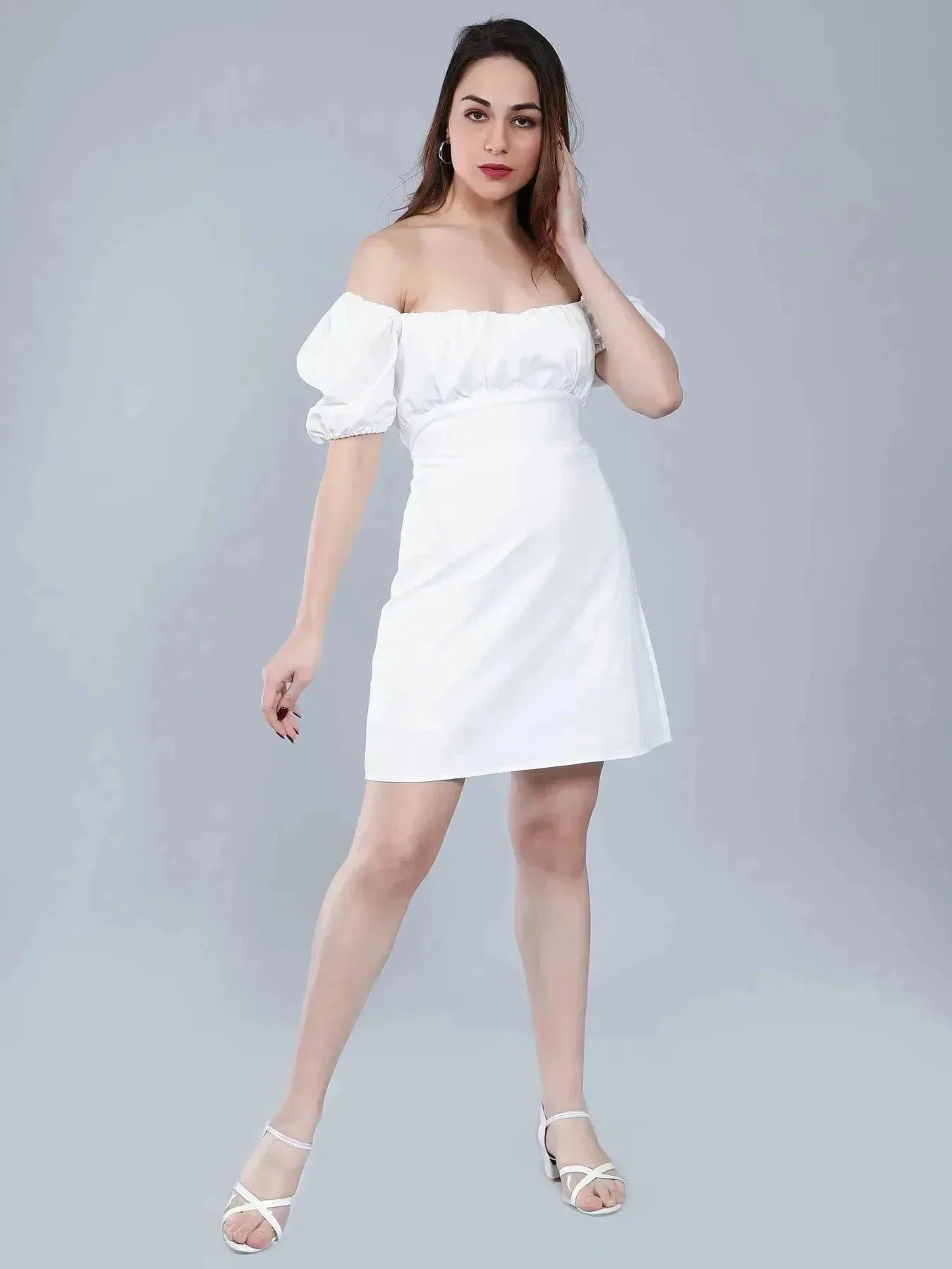 Off Shoulder Puff Sleeves Dress