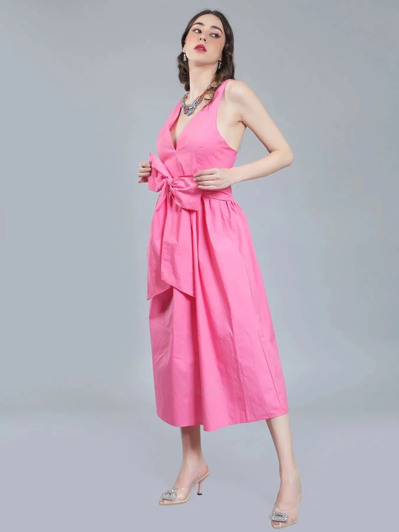 Deep V-Neck Cotton Dress