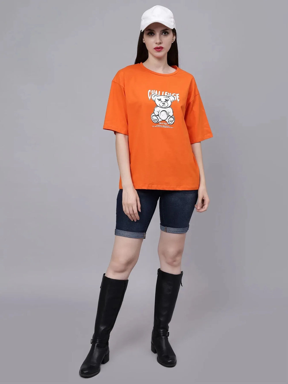 Bear Printed Cotton Oversized T-Shirt