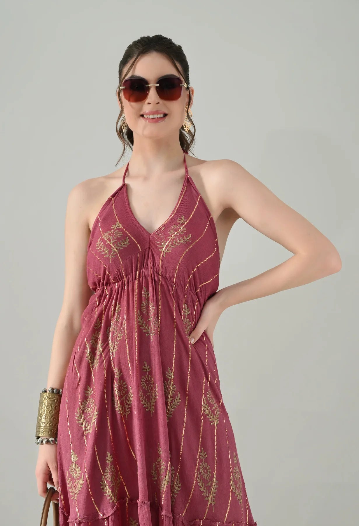 Aurora Foil Print Lurex Dress