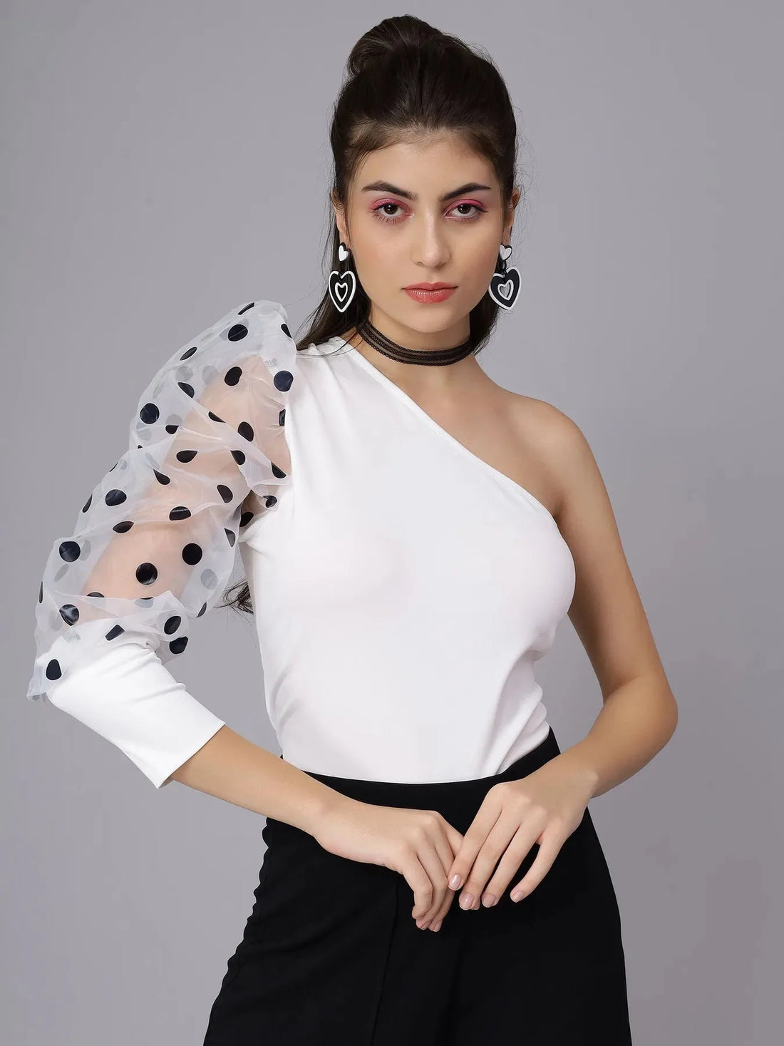 Sexy One Shoulder Dotted Blouse