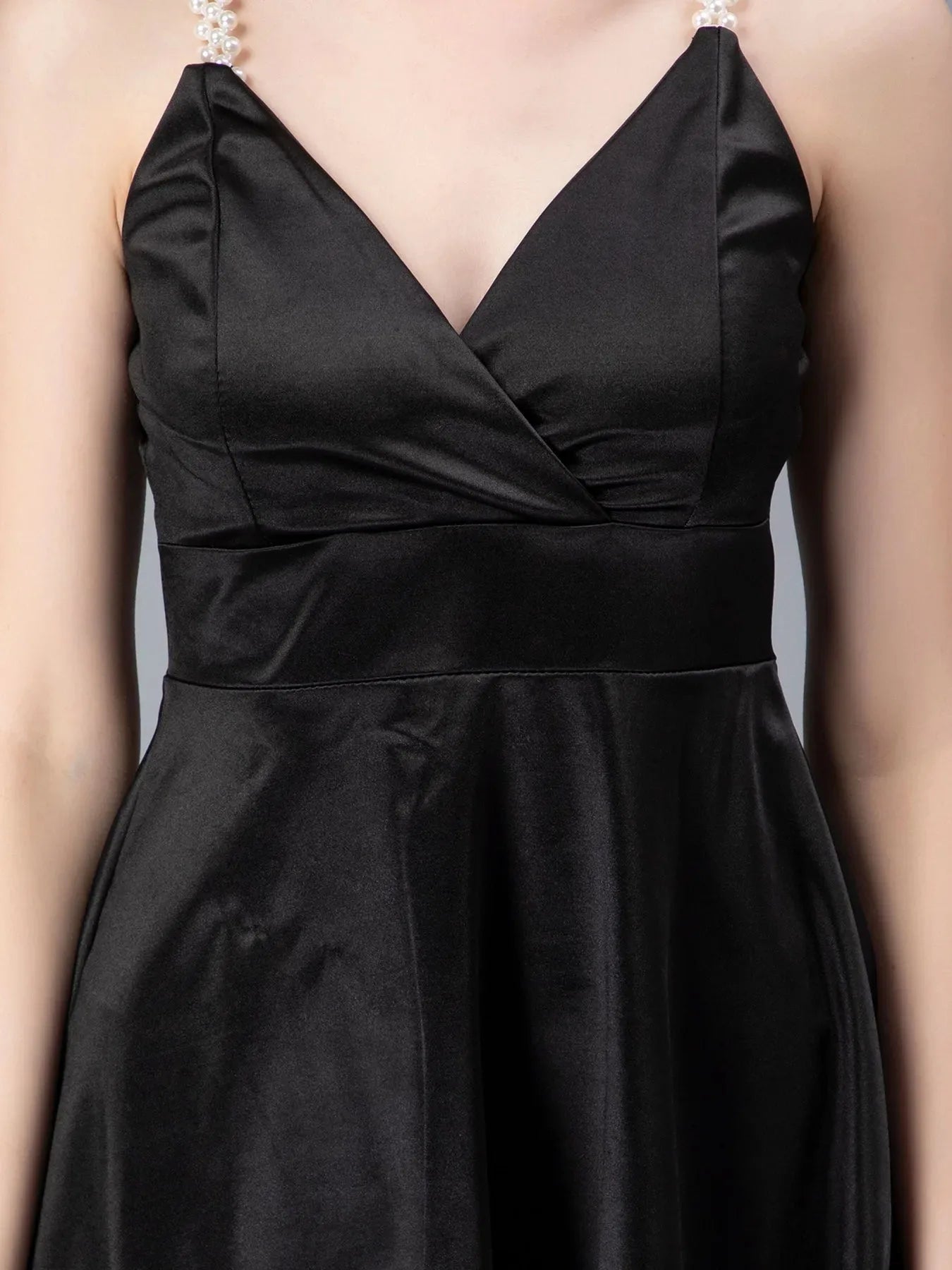 Pearl Straps Front Overlap Dress