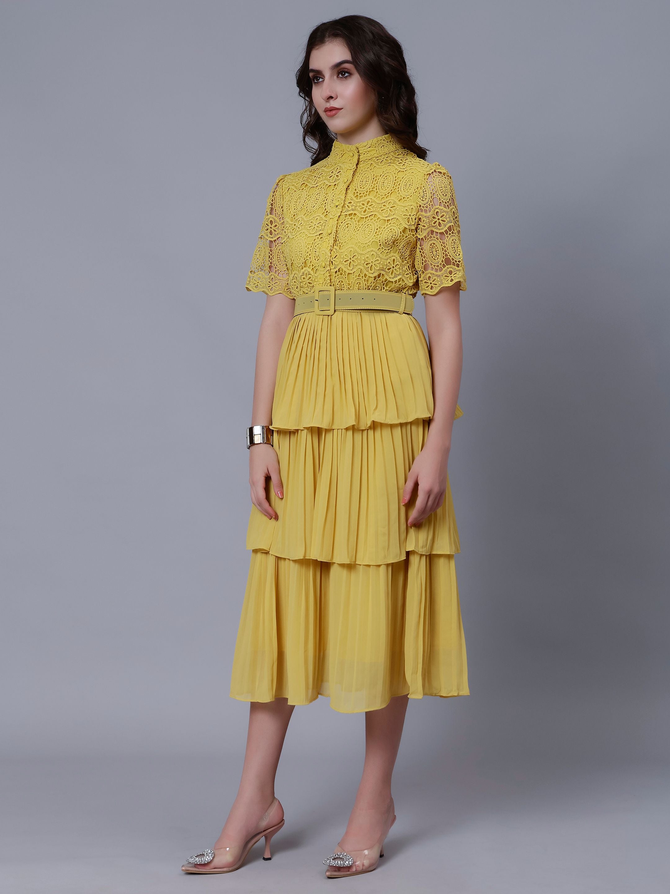 Lace Patchwork Pleated Dress