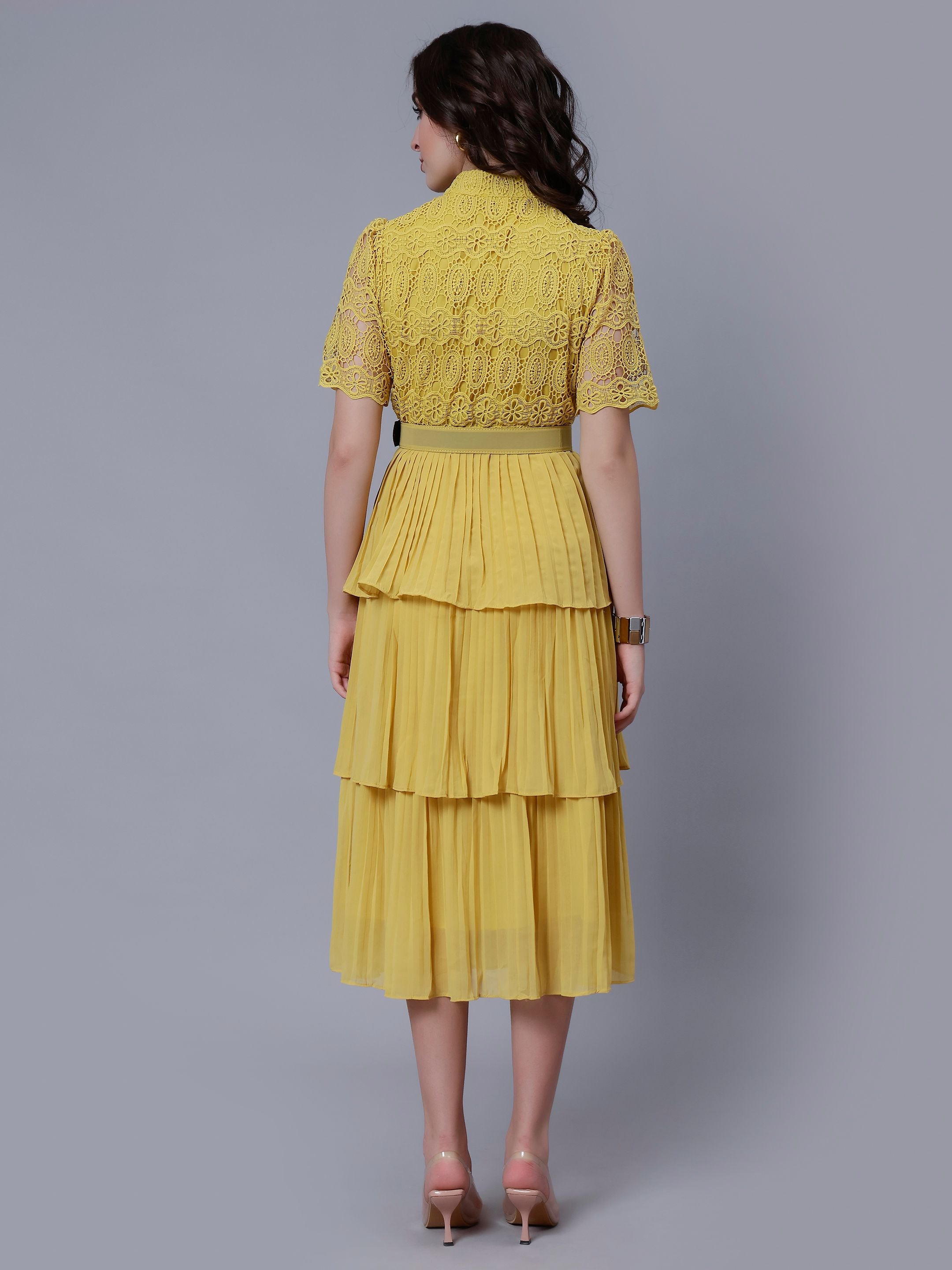 Lace Patchwork Pleated Dress