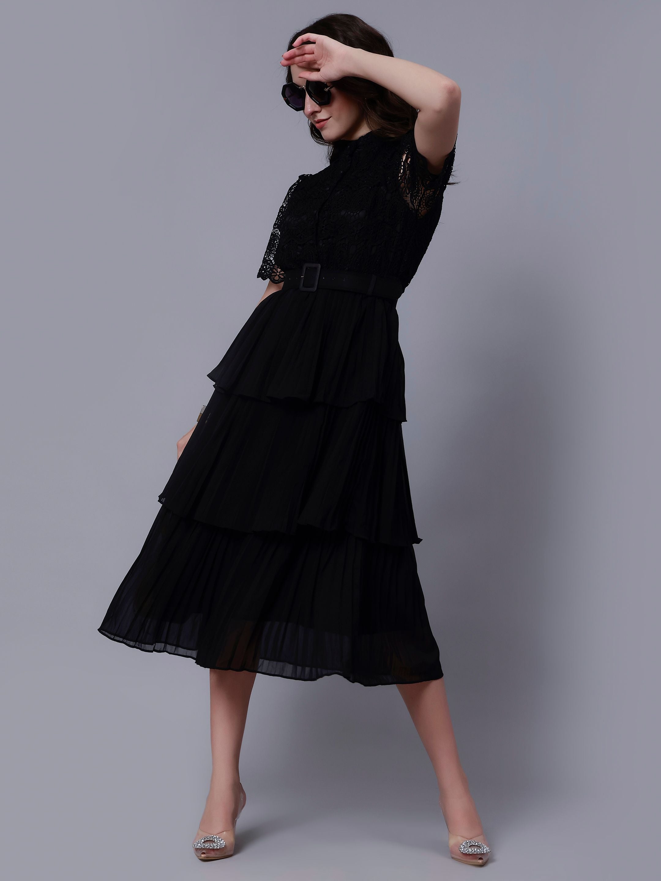 Lace Patchwork Pleated Dress