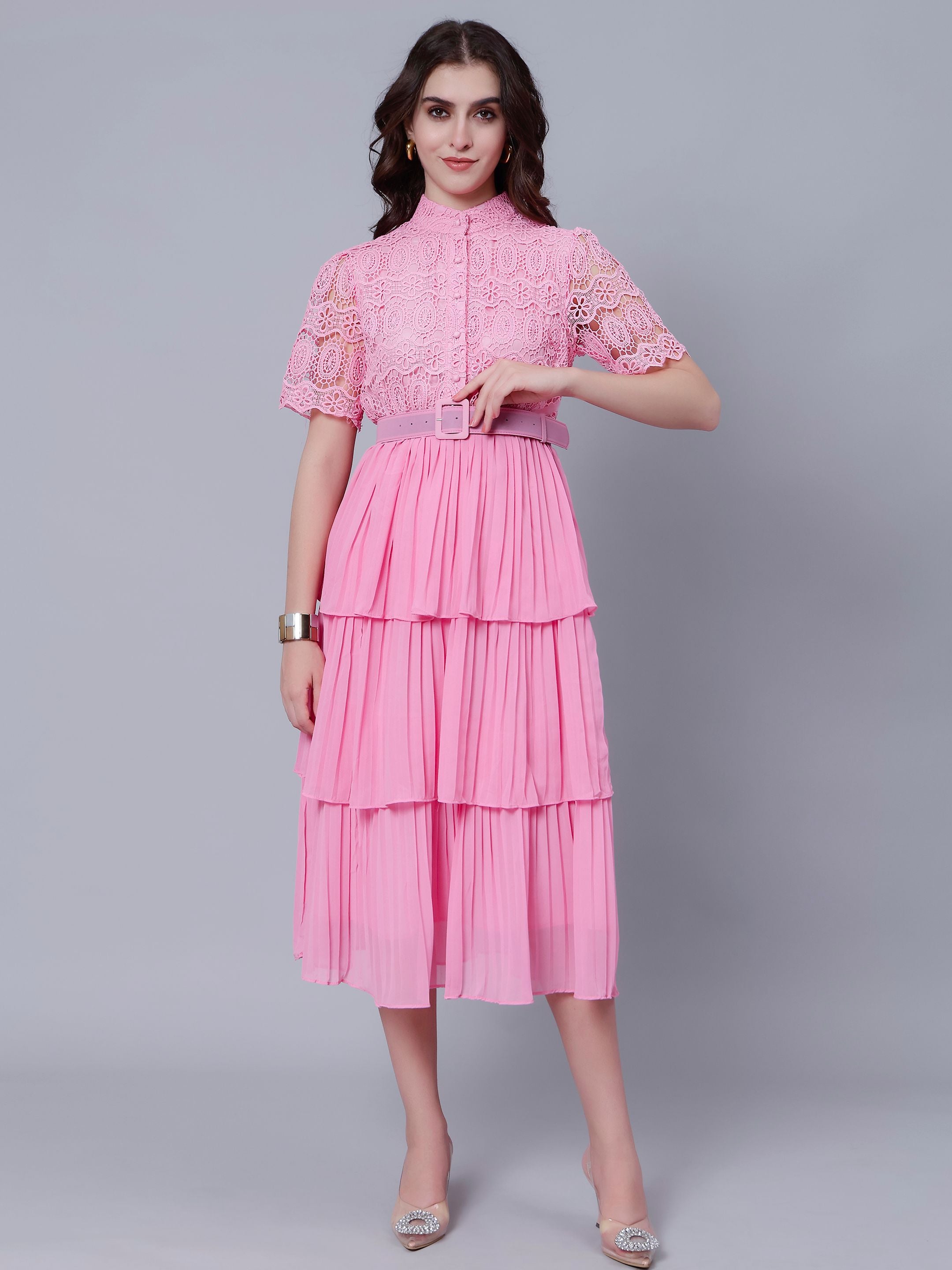 Lace Patchwork Pleated Dress
