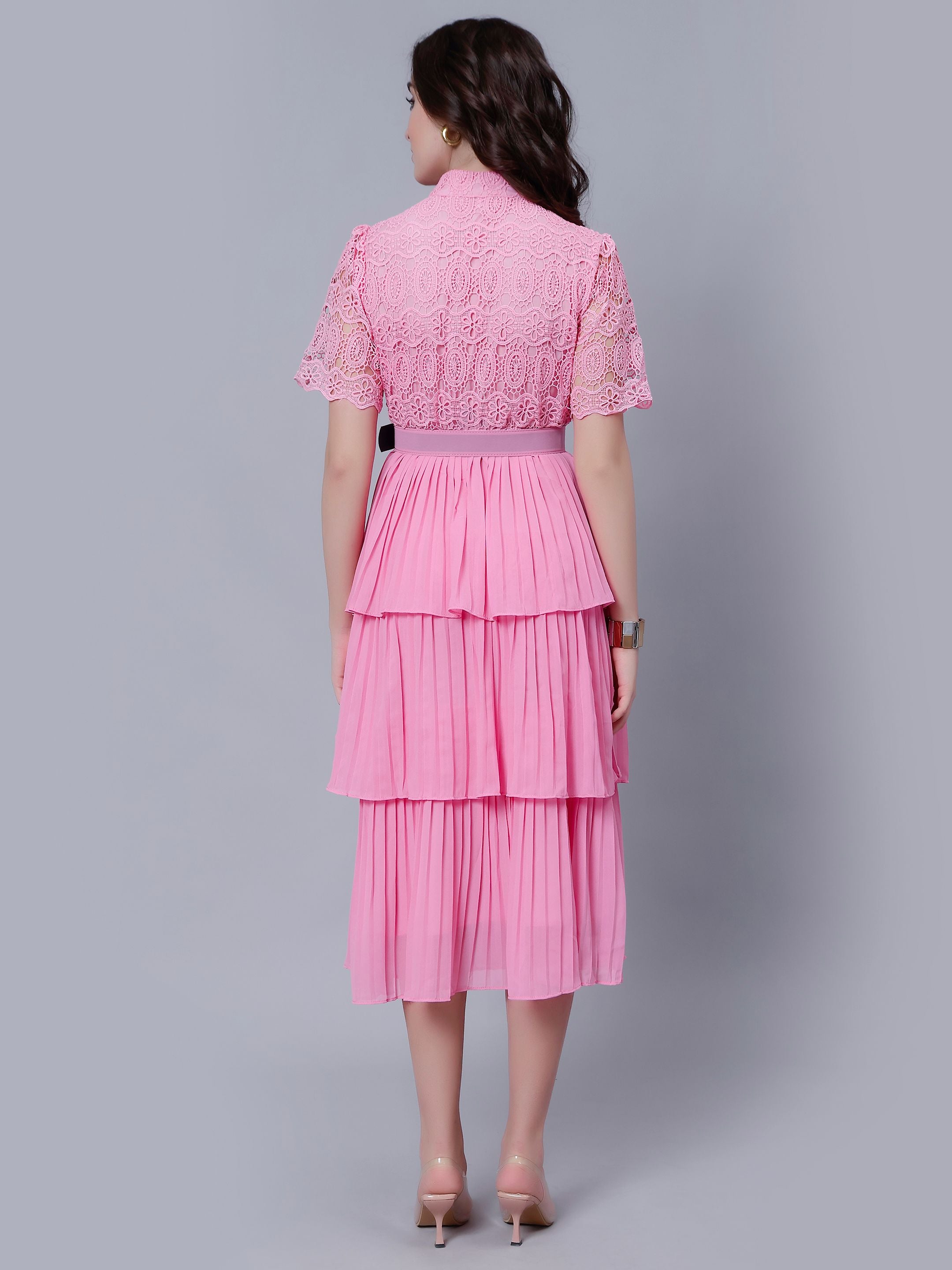 Lace Patchwork Pleated Dress