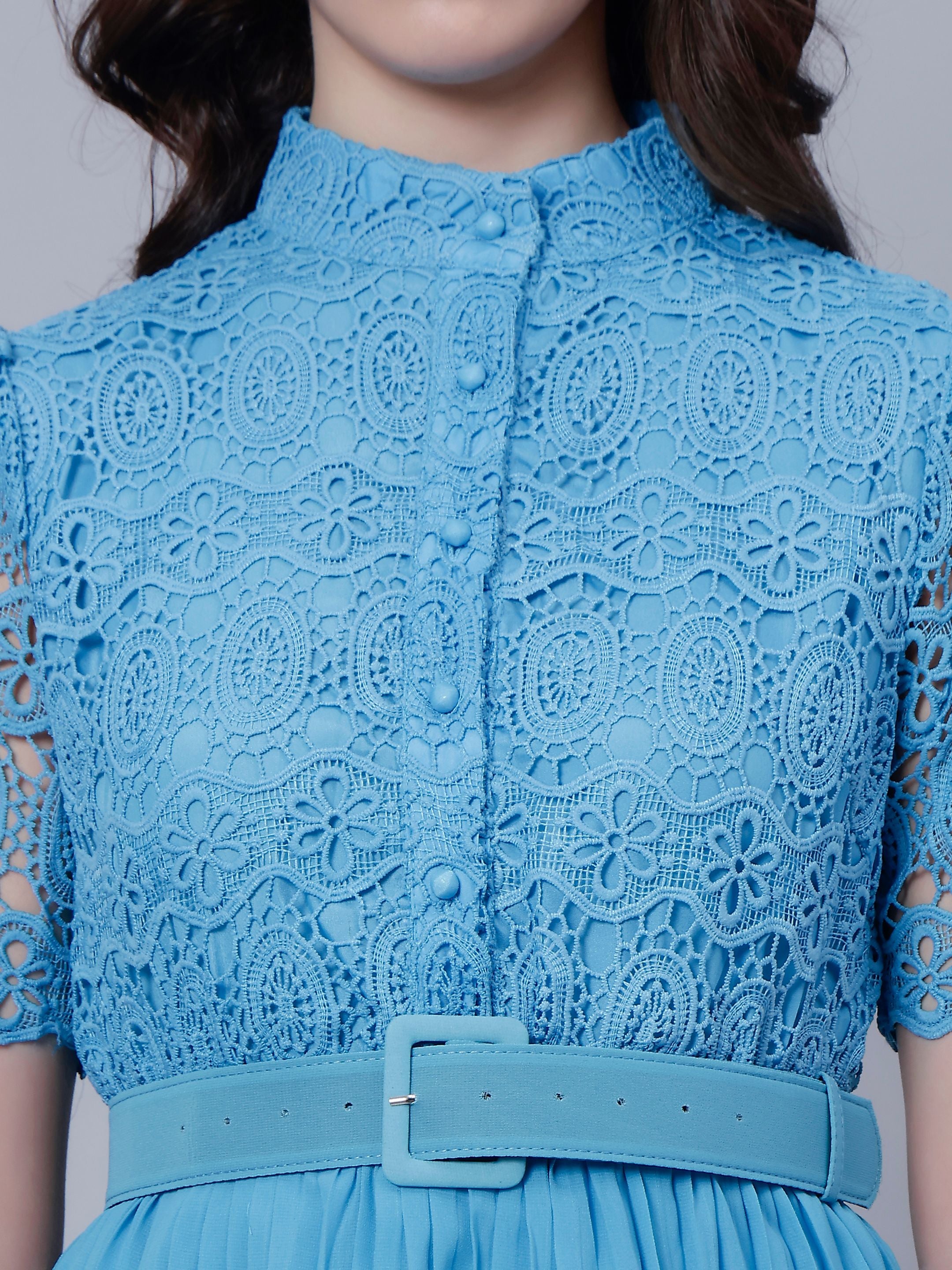 Lace Patchwork Pleated Dress