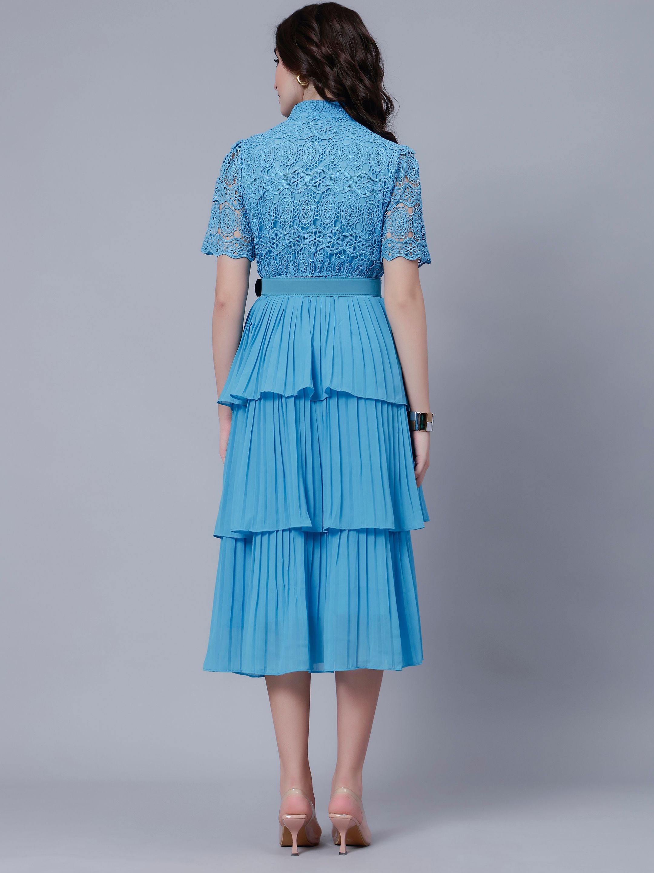 Lace Patchwork Pleated Dress