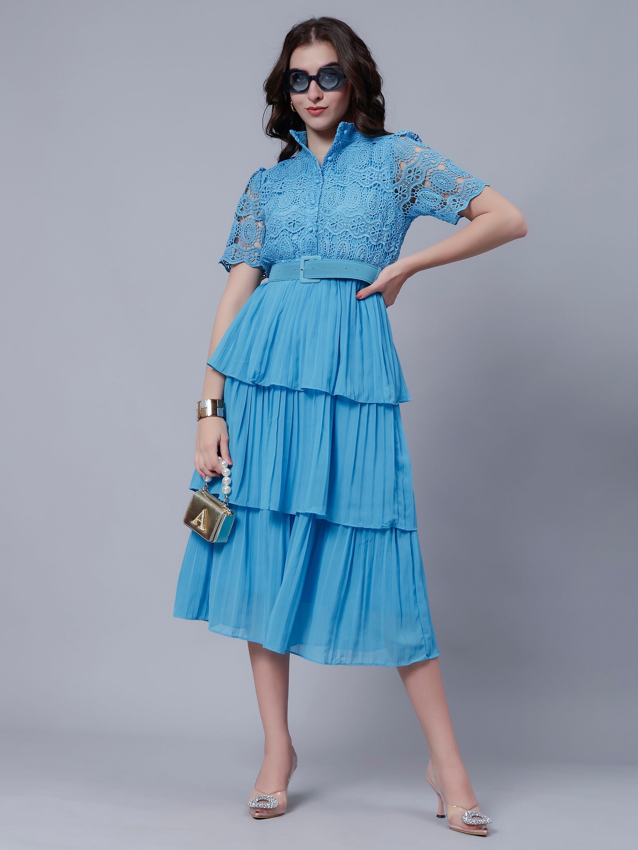 Lace Patchwork Pleated Dress