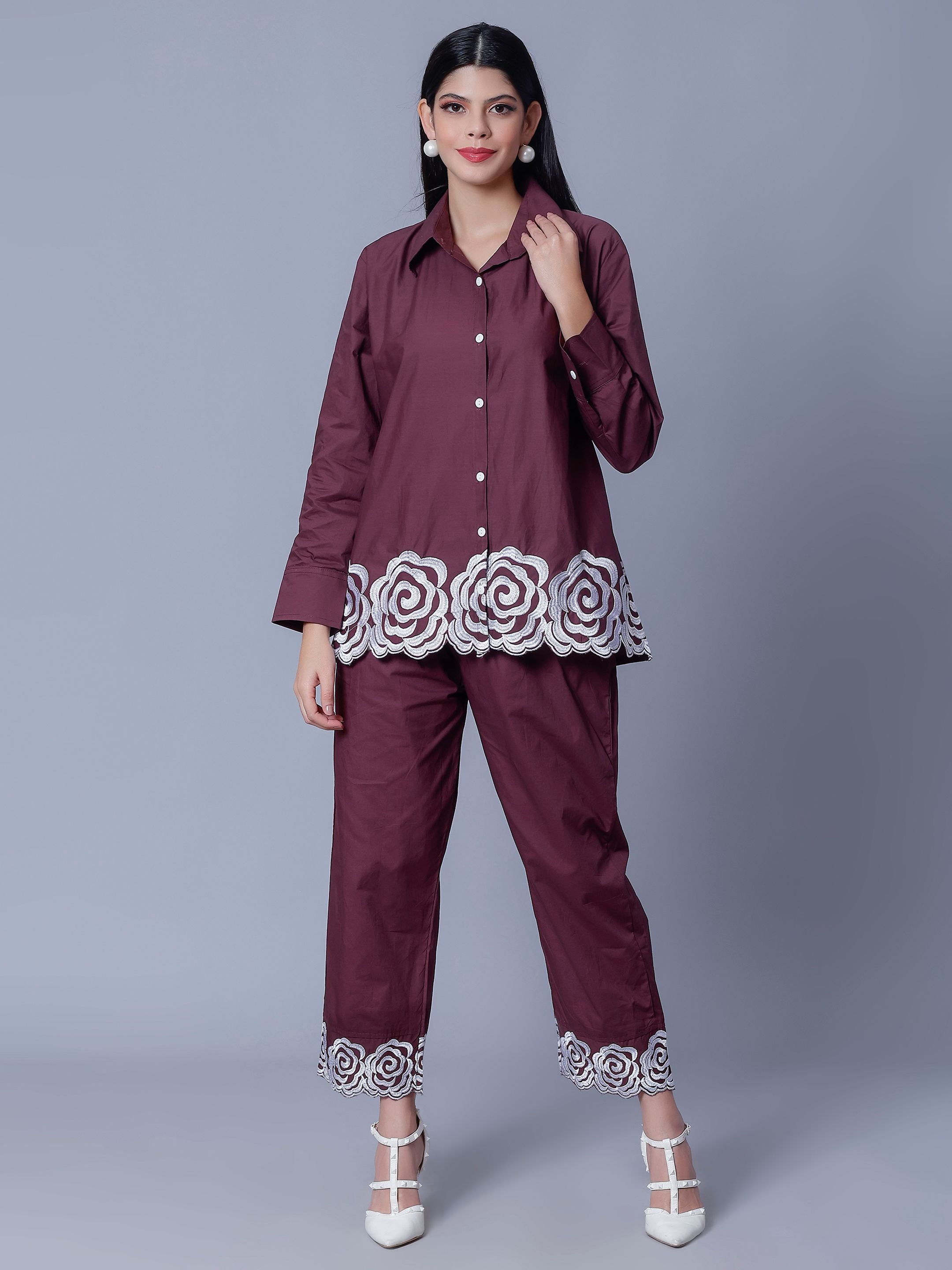 Flower Embroidery Two-Piece Set