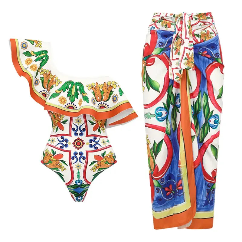 One Shoulder Monokini With Sarong