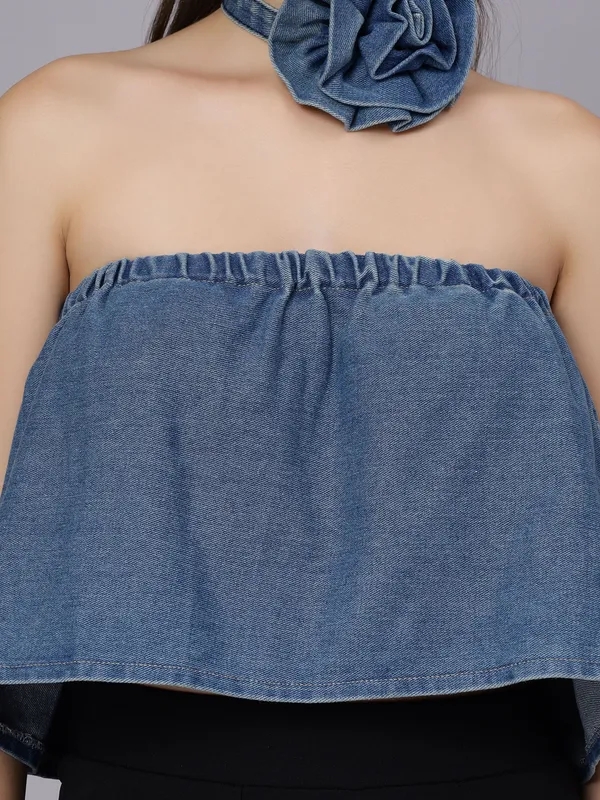 Buy Denim Loose Tube Crop Top One Size Blue at Best Price