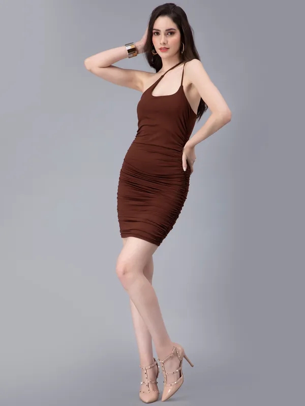 Strappy Dress With Ruching M Brown
