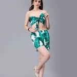 Order Front Knot Tube Top and Shorts Set M Green Online