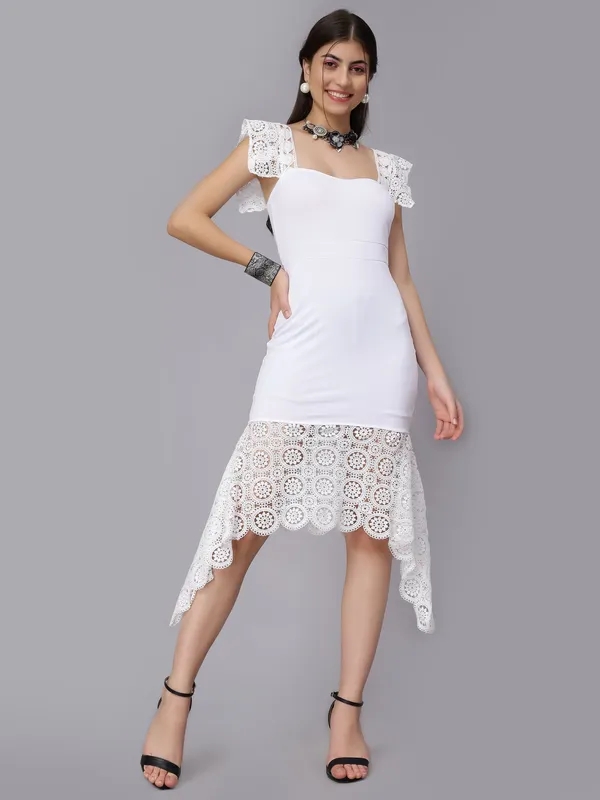 Elegant Mermaid Spaghetti Lace Dress M White