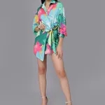 Floral Wrap Shirt Mini Dress XS Multi