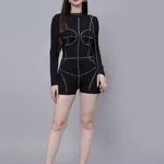 Buy Stylish Rhinestone Stickon Detail Playsuit S Black Online