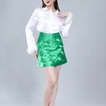 High Waist Flower Skirt S Green
