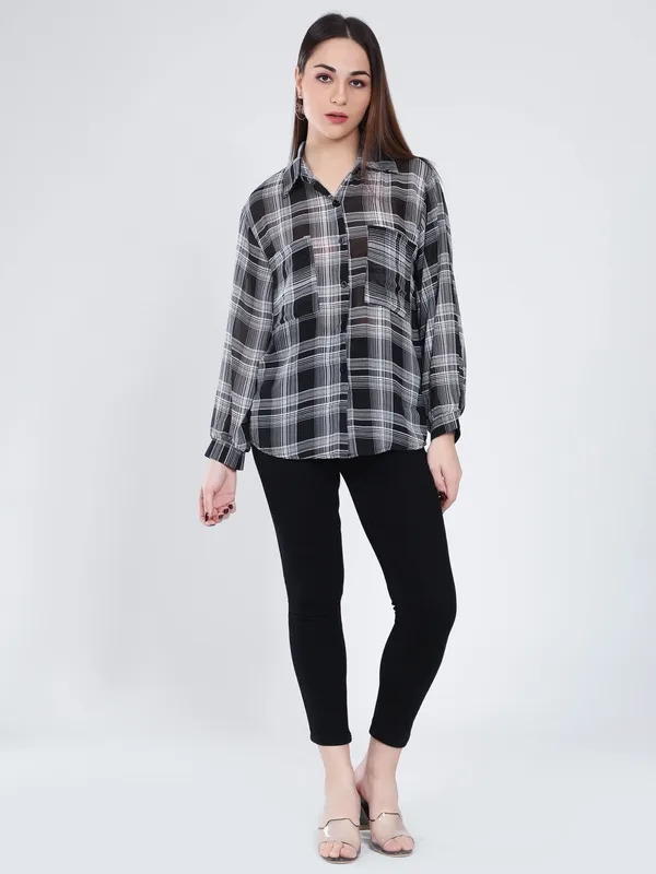 Shop for Plaid Sheer Shirt One-Size Black Online