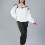 Shop for Flower Embroidery Satin Blouse S Beige Online