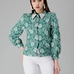 Pearl Beading Jacquard Shirt M Green