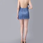 Buy Halter Backless Tassels Dress S Blue at Best Price