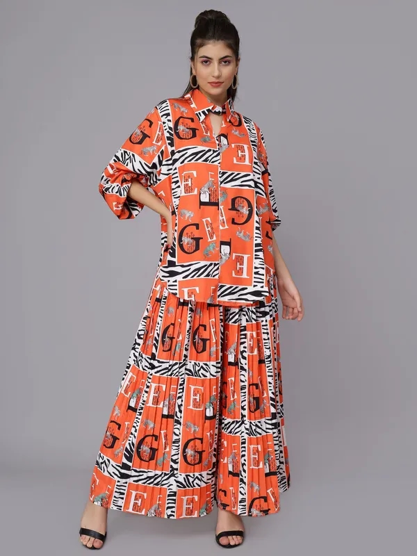 Tiger Print Oversized Two-Piece Set One Size Orange