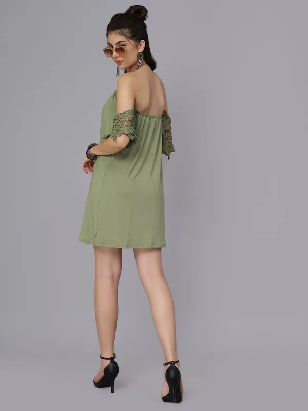 Buy Stylish Off-Shoulder Lace Cutout Dress S Green Online