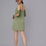 Buy Stylish Off-Shoulder Lace Cutout Dress S Green Online