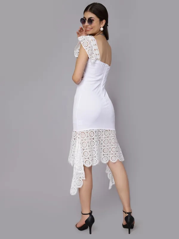 Shop for Elegant Mermaid Spaghetti Lace Dress M White Online