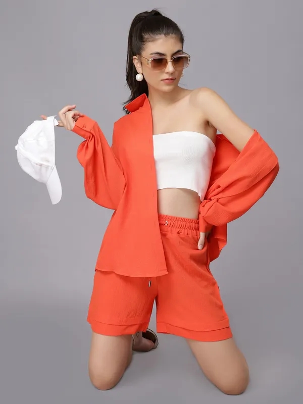 Summer Shirt & Shorts Set S Orange