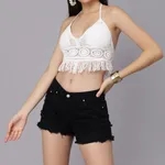 Sexy Fringe Hem Crochet Halter Top One Size White