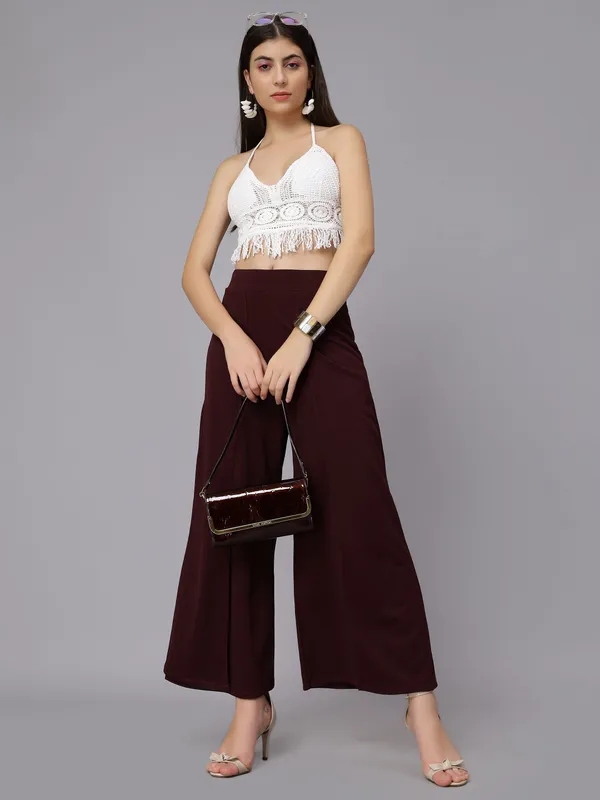 Front Overlap Slit Pants M Wine