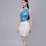 Buy Metallic One Shouder Top S Blue