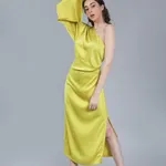 Buy Draped Satin One Shoulder Dress S Yellow Online