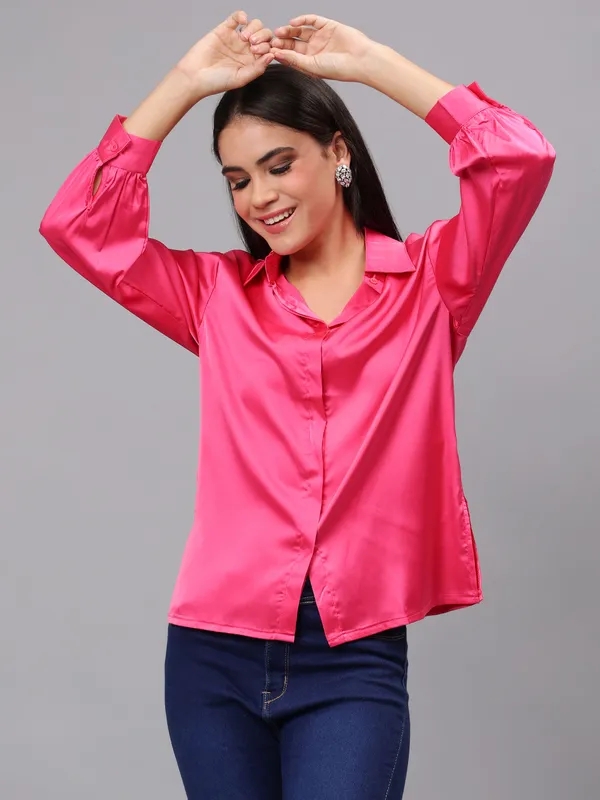 Buy Elegant Ribbon Satin Shirt S Pink Online