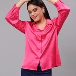 Buy Elegant Ribbon Satin Shirt S Pink Online