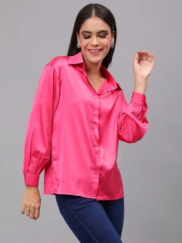 Buy Elegant Ribbon Satin Shirt S Pink