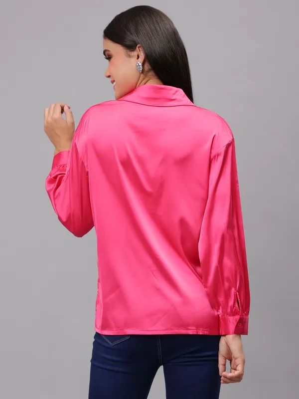 Buy Stylish Elegant Ribbon Satin Shirt S Pink Online