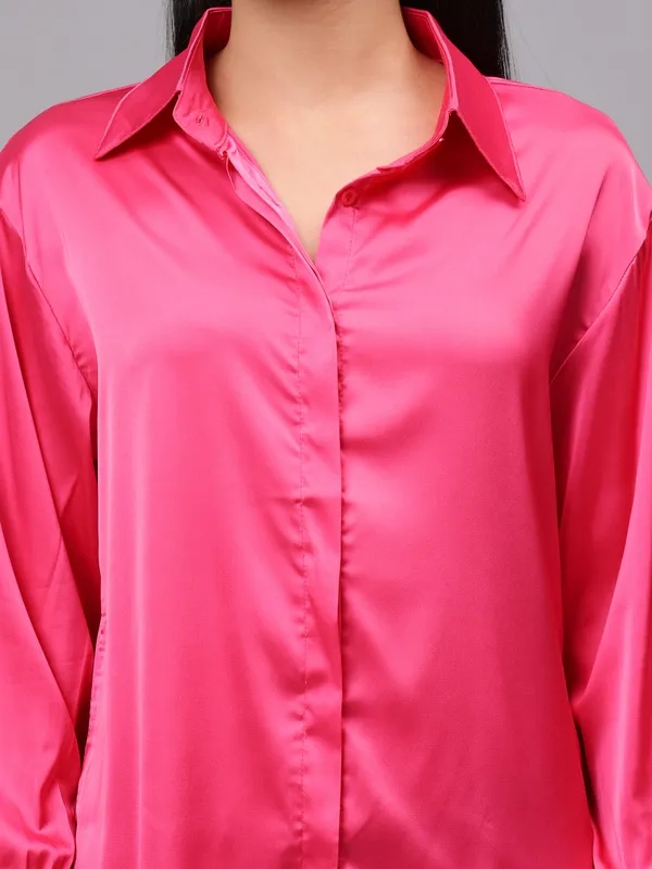 Shop for Elegant Ribbon Satin Shirt S Pink Online