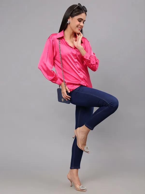 Buy Elegant Ribbon Satin Shirt S Pink at Best Price